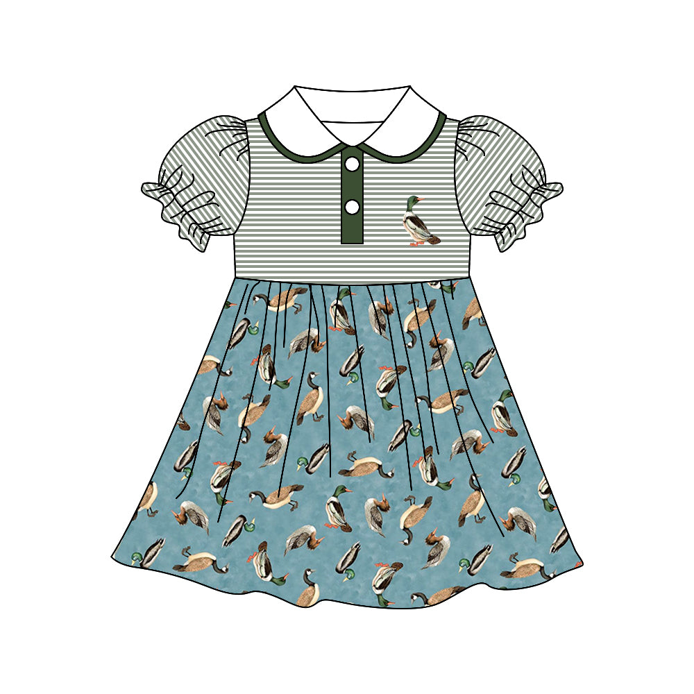 Baby Girls Doll Collar Duck Short Sleeve Hunting Knee Length Dresses preorder