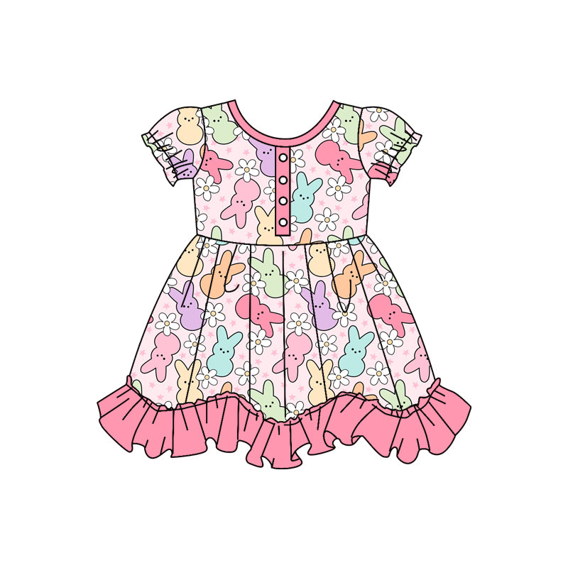 Baby Girls Easter Pink Rabbit Short Sleeve Knee Length Dresses preorder