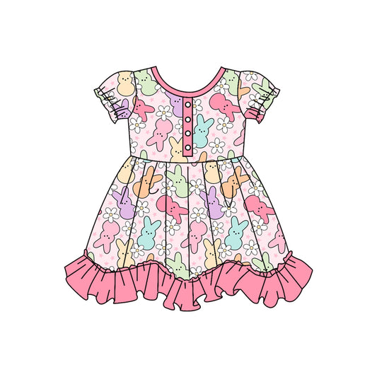 Baby Girls Easter Pink Rabbit Short Sleeve Knee Length Dresses preorder