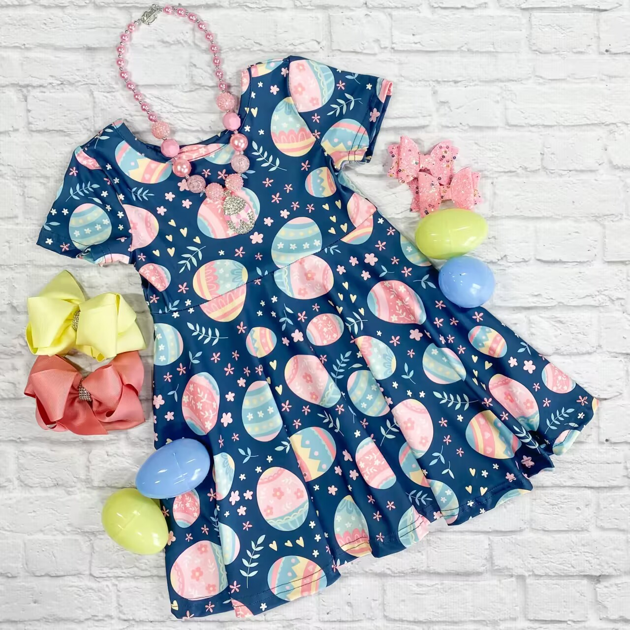 Baby Girls Easter Eggs Short Sleeve Knee Length Dresses preorder