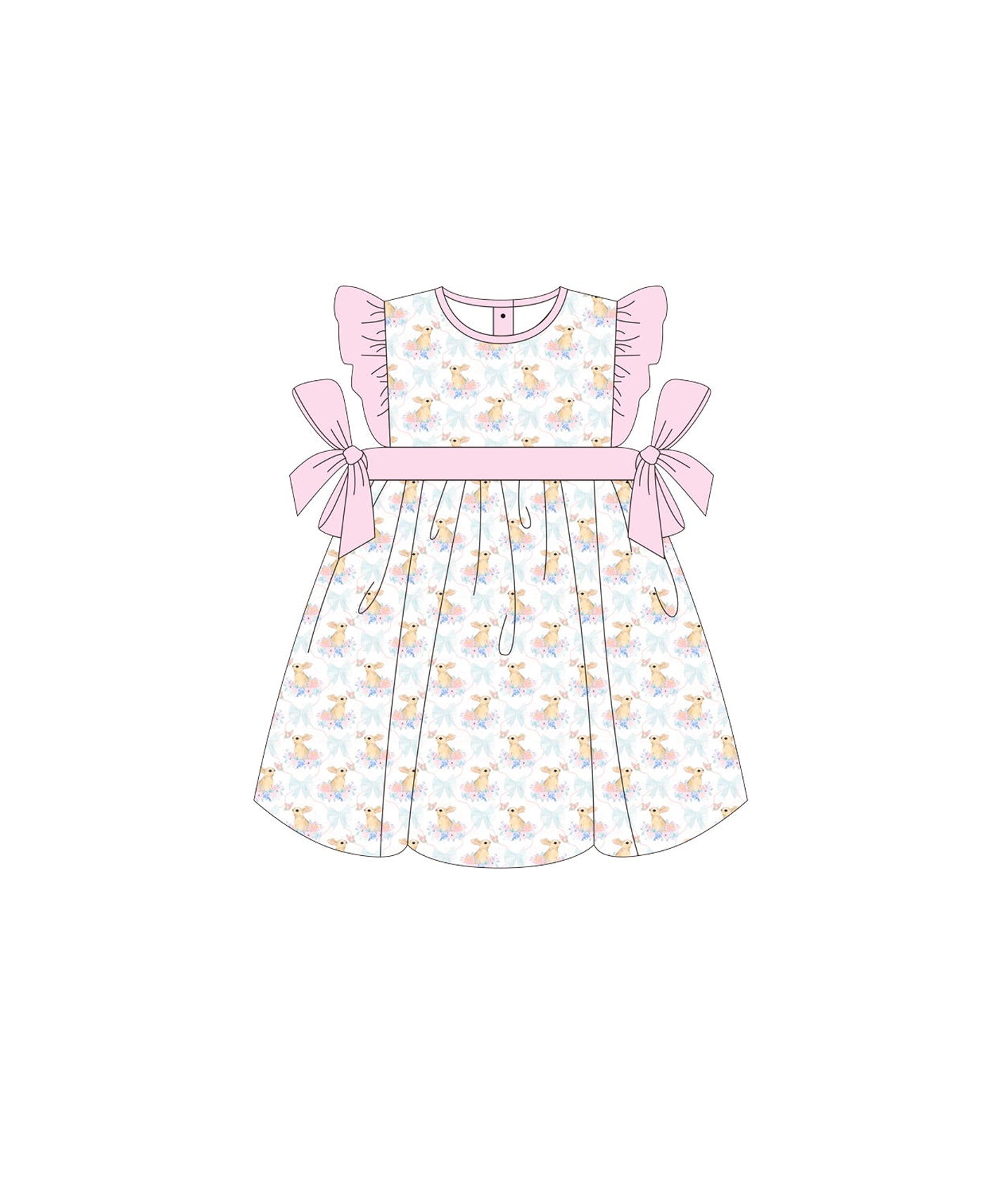 Baby Girls Easter Pink Bows Rabbits Knee Length Dresses preorder