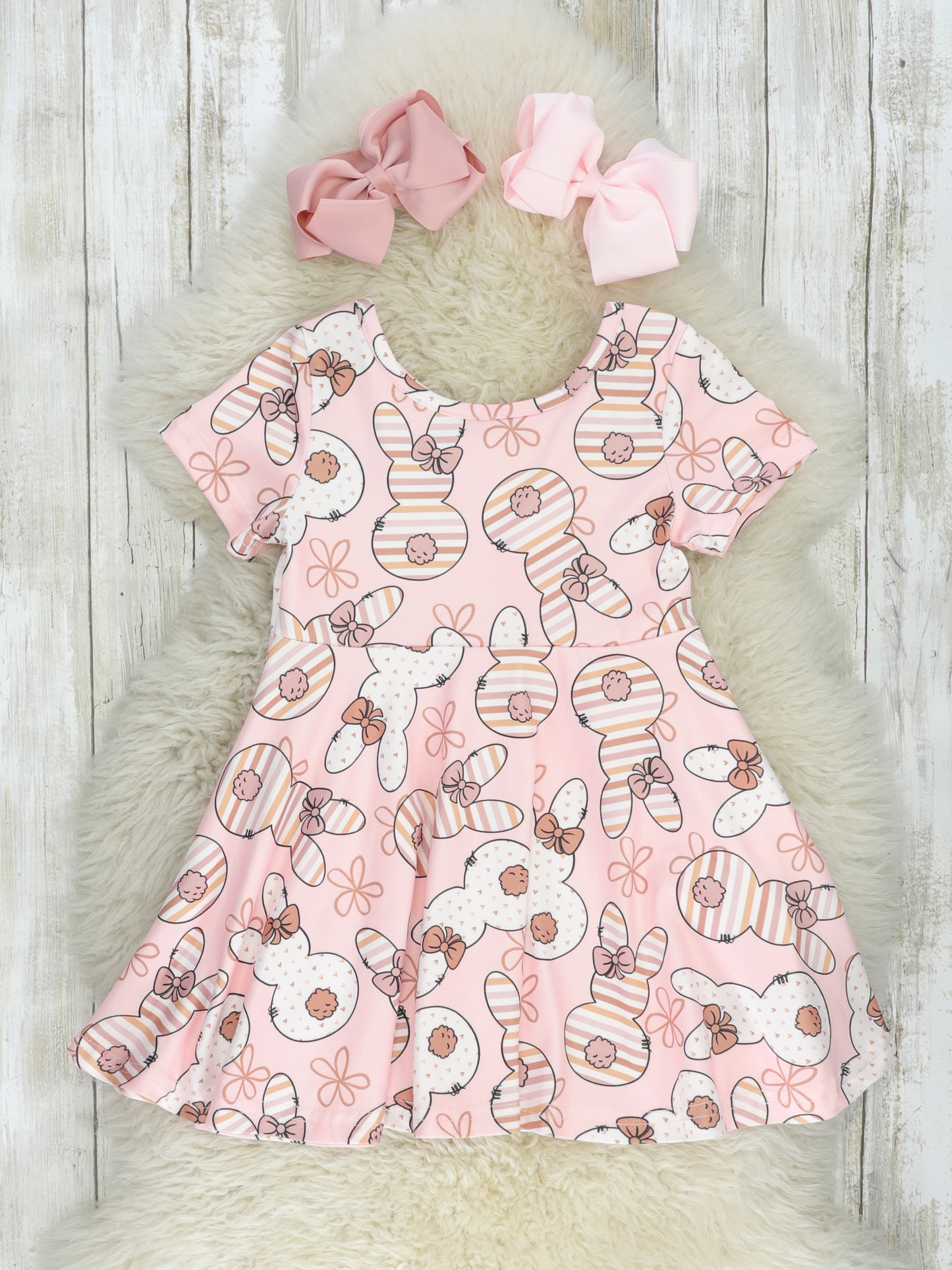 Baby Girls Pink Easter Rabbits Knee Length Dresses preorder