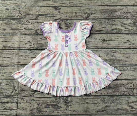 Baby Girls Toddler Easter Bunny Short Sleeve Lavender Knee Length Dresses