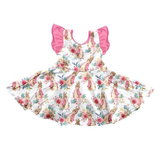 Baby Girls Toddler Easter Flowers Bunny Flutter Sleeve Knee Length Dresses Preorder