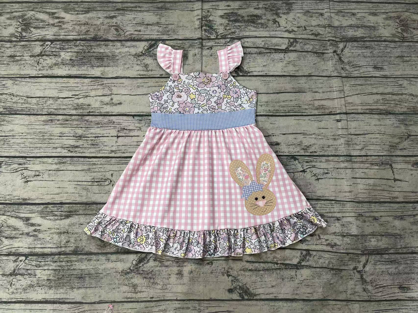 Baby Girls Easter Rabbits Floral Ruffle Knee Length Dresses Preorder