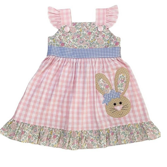 Baby Girls Easter Rabbits Floral Ruffle Knee Length Dresses Preorder