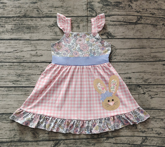 Baby Girls Easter Rabbits Floral Ruffle Knee Length Dresses Preorder