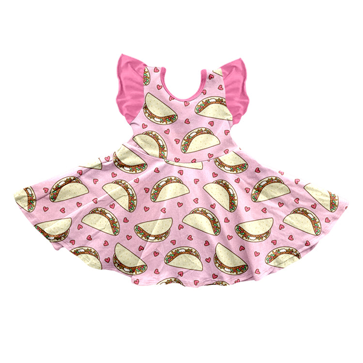 Baby Girls Pink Valentines Taco Hearts Knee Length Flutter Dresses Preorder