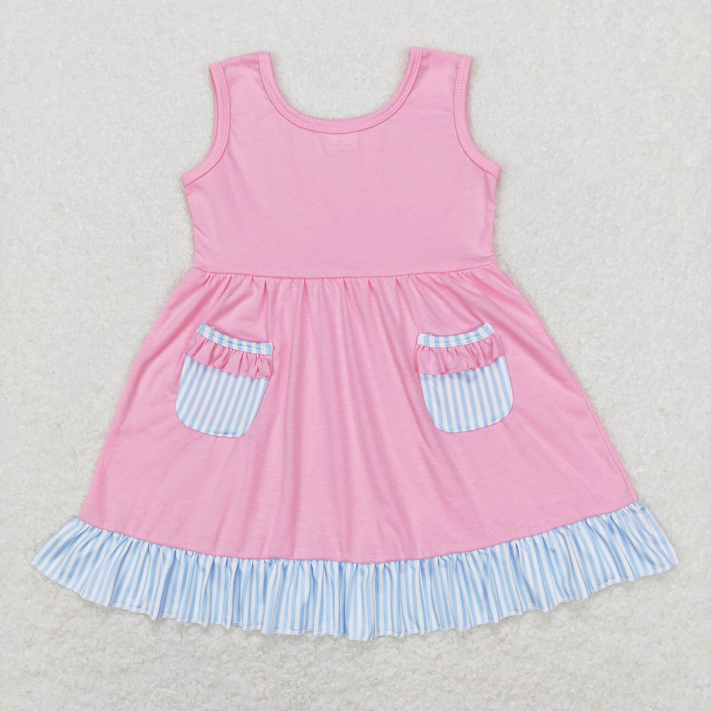 Sibling Baby Girls Stripe Checked Ruffle Sleeve Knee Length Dresses