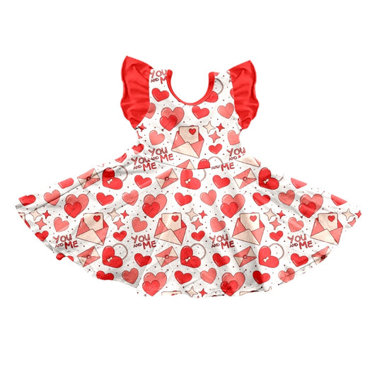 Baby Girls Valentines Red Hearts Letters Knee Length Dresses Preorder