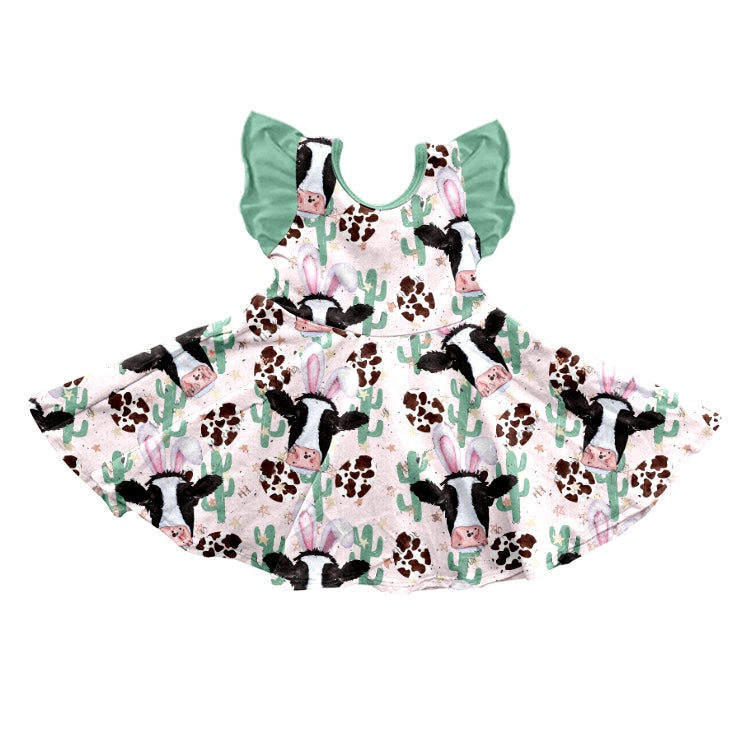 Baby Girls Easter Cow Ears Cactus Knee Length Dresses Preorder