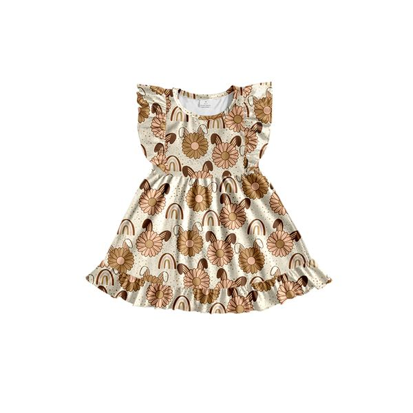 Baby Girls Easter Flowers Flutter Ruffle Knee Length Dresses Preorder