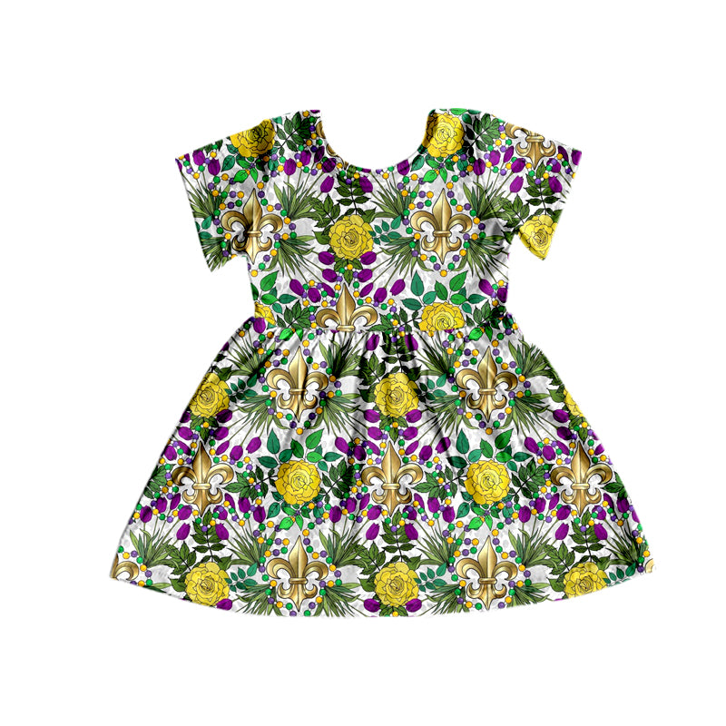 Baby Girls Flowers Mardi Gras Short Sleeve Knee Length Dresses Preorder