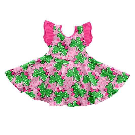 Baby Girls St Patrick Day Pink Quatrefoil Knee Length Dresses Preorder