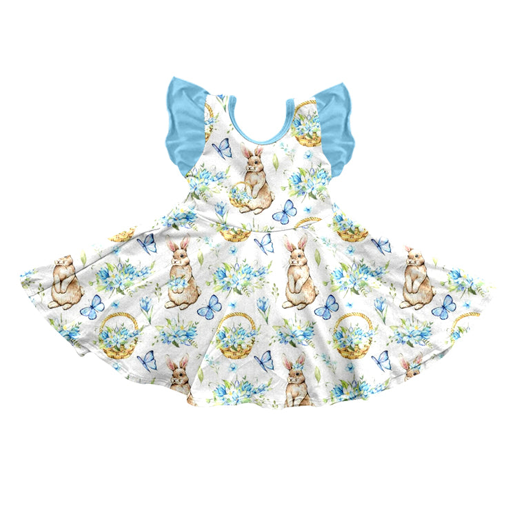 Baby Girls Flutter Sleeve Easter Rabbits Butterfly Knee Length Dresses Preorder