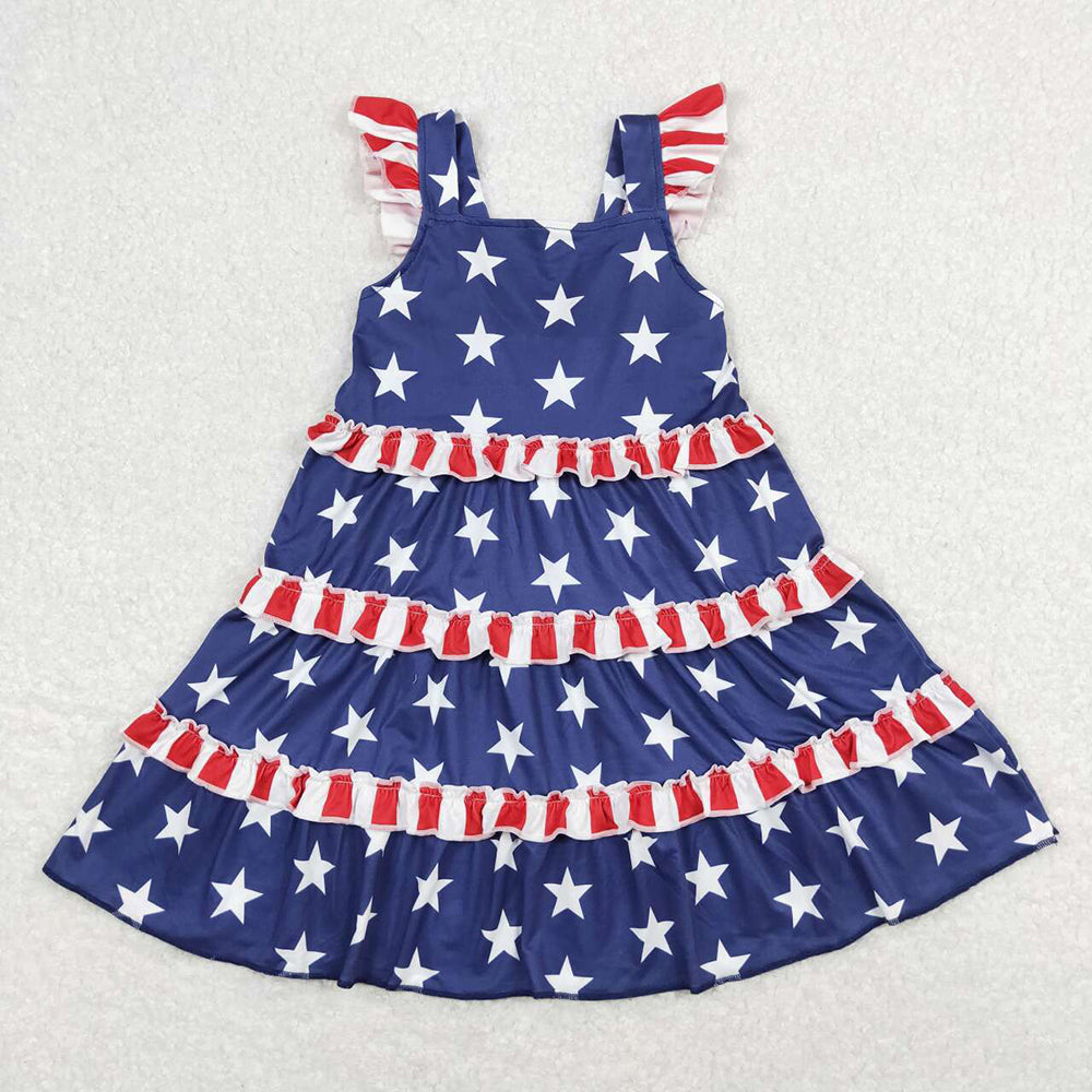 Sibling Baby Girls Stars 4th Of July Knee Length Dresses