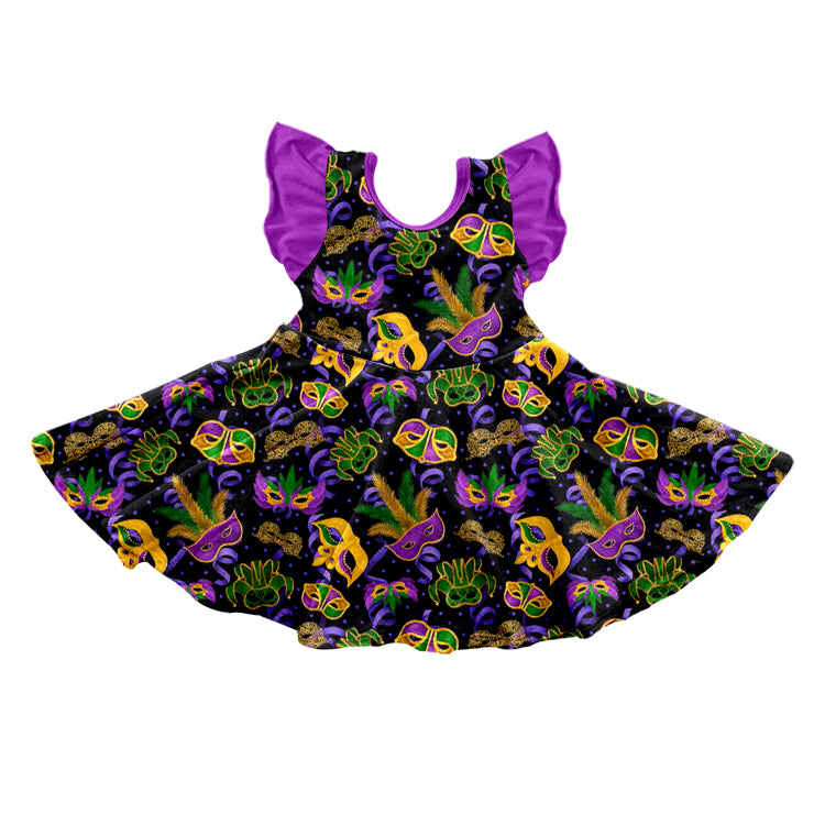 Baby Girls Mardi Gras Flutter Sleeve Knee Length Dresses Preorder