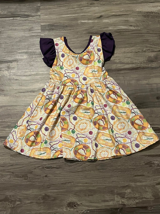 Baby Girls Mardi Gras Donuts Flutter Sleeve Knee Length Dresses Preorder