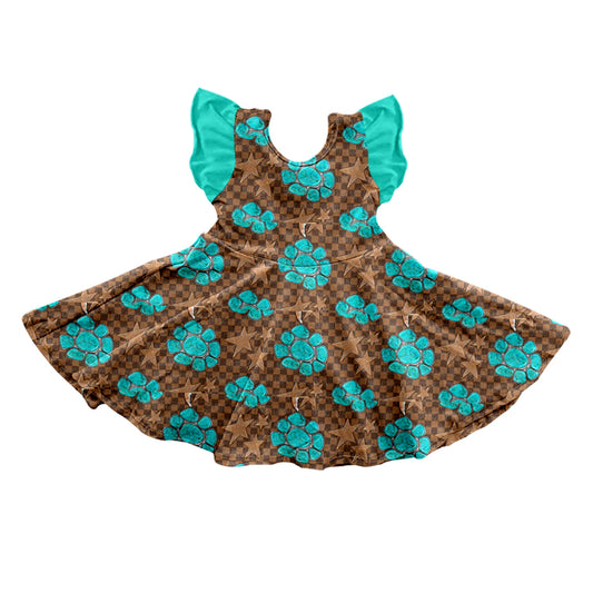 Baby Girls Turquoise Leopard Flutter Sleeve Twirl Dresses Preorder