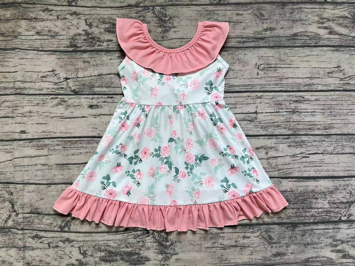 Baby Girls Green Flowers Bow Back Knee Length Dresses