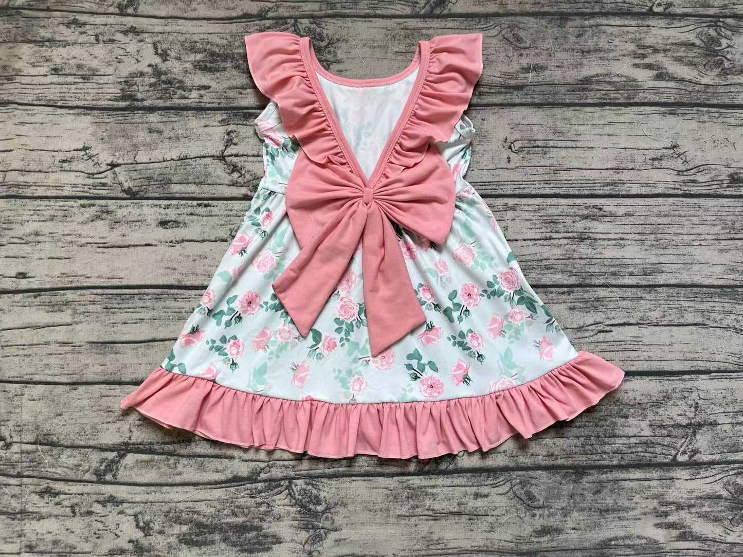 Baby Girls Green Flowers Bow Back Knee Length Dresses