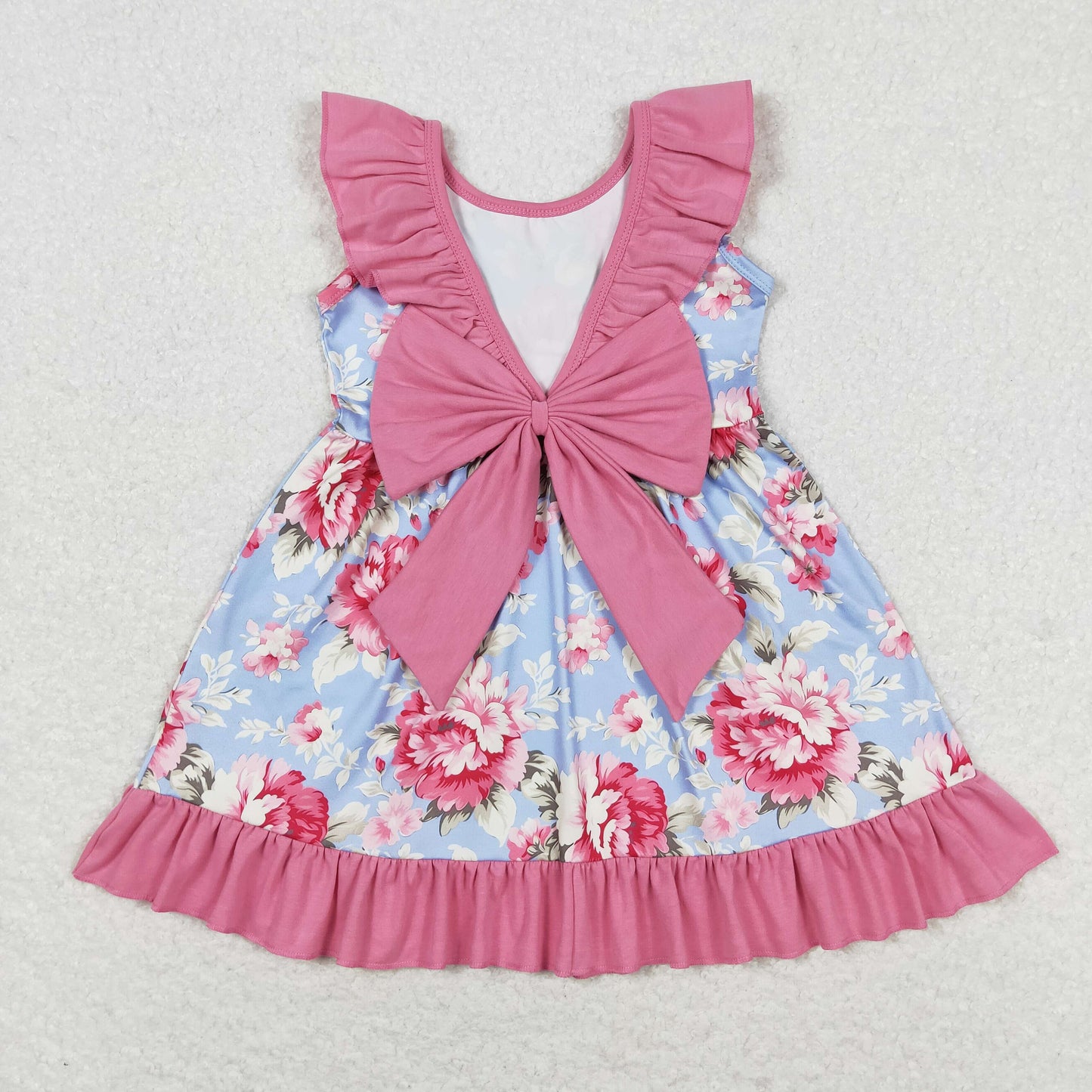 Sibling Baby Girls Flowers Plaid Sleeveless Ruffle Collar Back Bow Knee Length Dresses