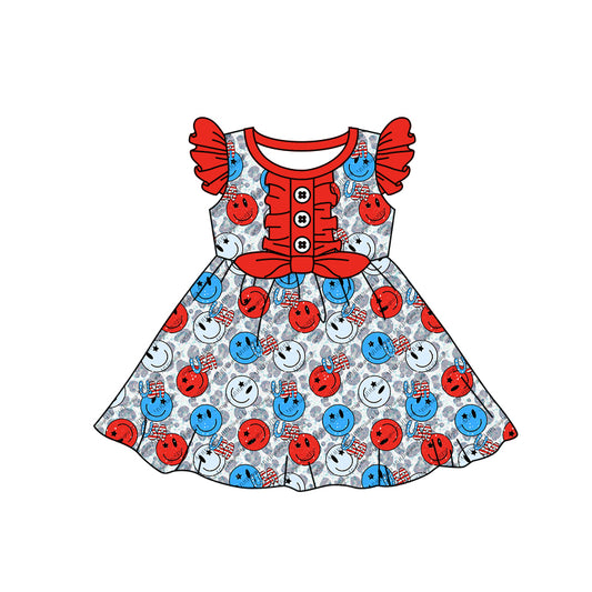 Baby Girls Smile Flutter Sleeve 4th Of July Knee Length Dresses Preorder