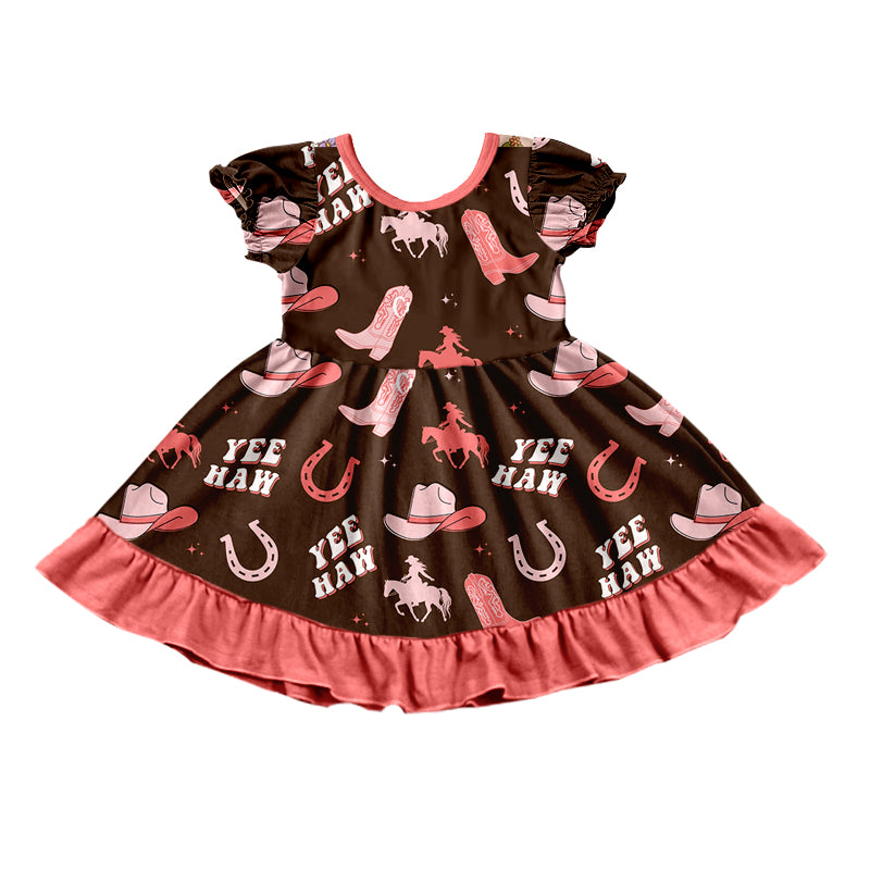 Baby Girls Western Cowgirl Boots Ruffle Knee Length Dresses Preorder