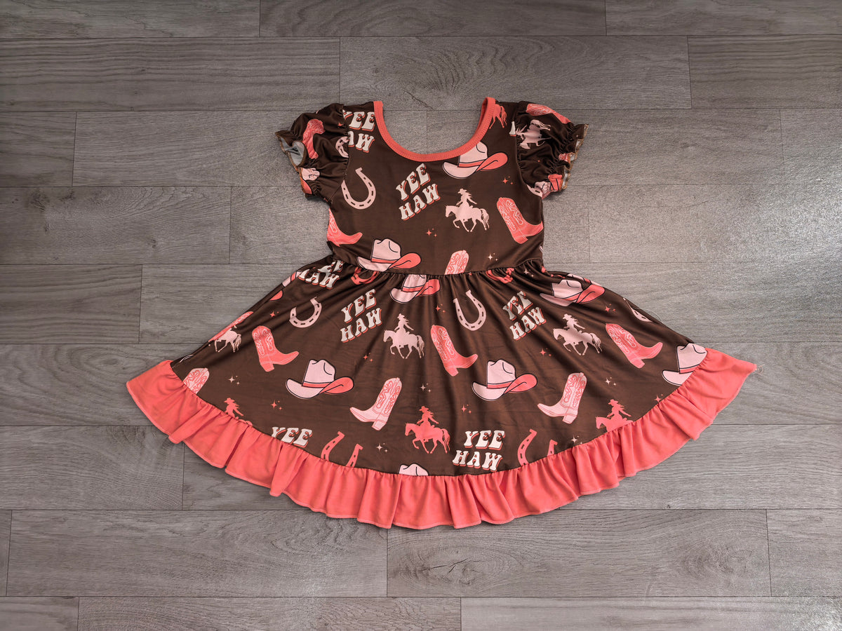 Baby Girls Western Cowgirl Boots Ruffle Knee Length Dresses Preorder