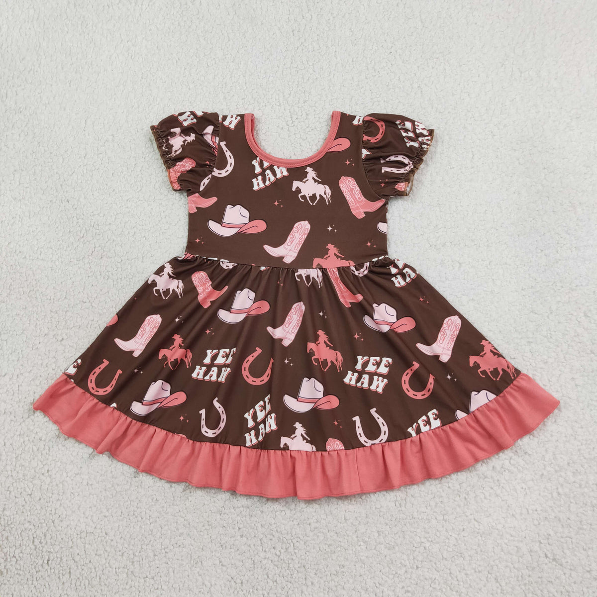 Baby Girls Boots Yee Haw Western Ruffle Knee Length Dresses