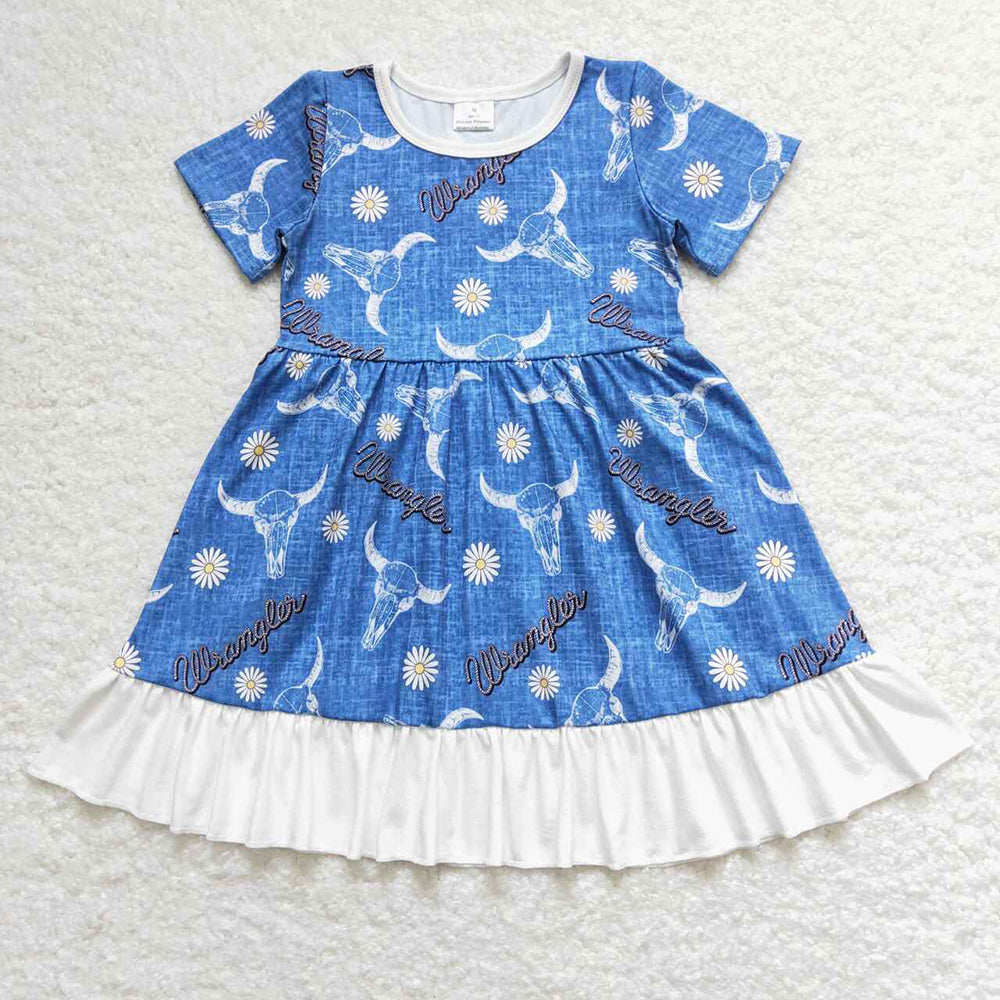 Sibling Baby Girls Cow Flowers Western Dresses Clothes Sets