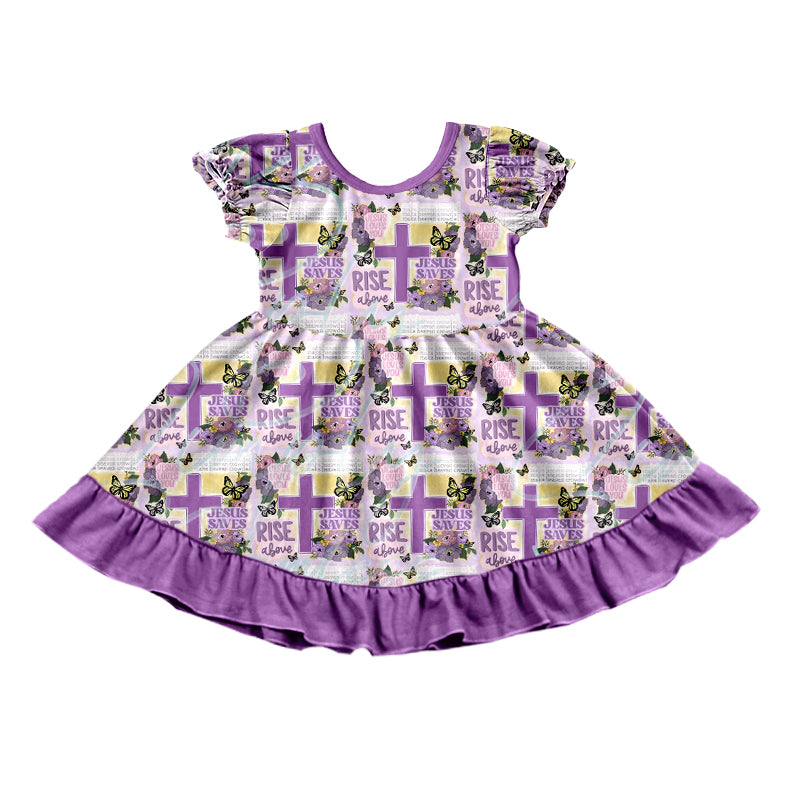 Baby Girls Lavender Cross Ruffle Knee Length Dresses Preorder