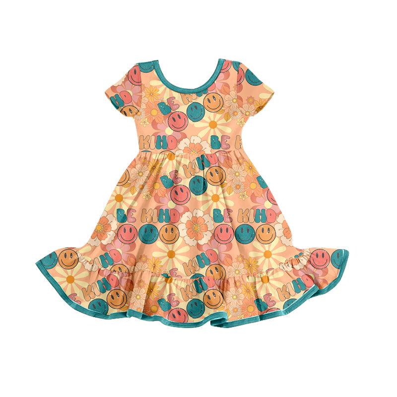 Baby Girls Be Kind Flowers Smiles Ruffle Knee Length Dresses Preorder