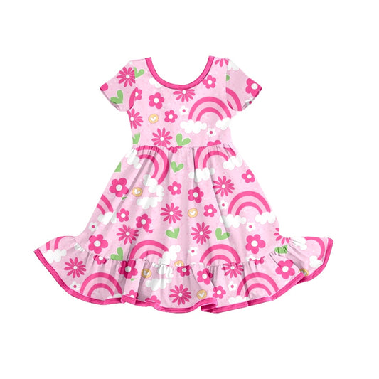 Baby Girls Pink Cactus Rainbow Short Sleeve Ruffle Knee Length Dresses Preorder