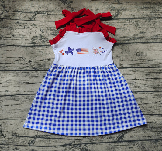 Baby Girls 4th Of July Flag Red Straps Knee Length Dresses Preorder