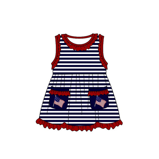 Baby Girls 4th Of July Flag Pockets Ruffle Knee Length Dresses preorder