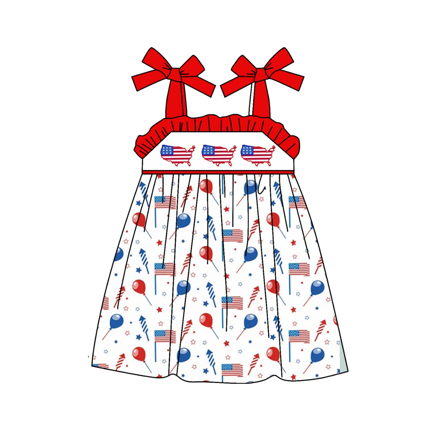 Baby Girls 4th Of July Flags Balloons Knee Length Dresses preorder