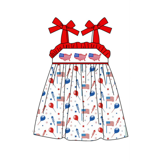 Baby Girls 4th Of July Flags Balloons Knee Length Dresses preorder