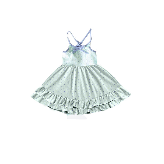 Baby Girls Straps Blue Small Polka Dots Ruffle Knee Length Dresses Preorder