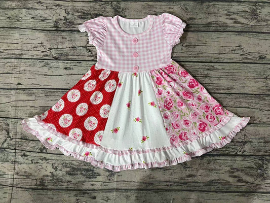 Baby Girls Short Sleeve Floral Ruffle Knee Length Dresses