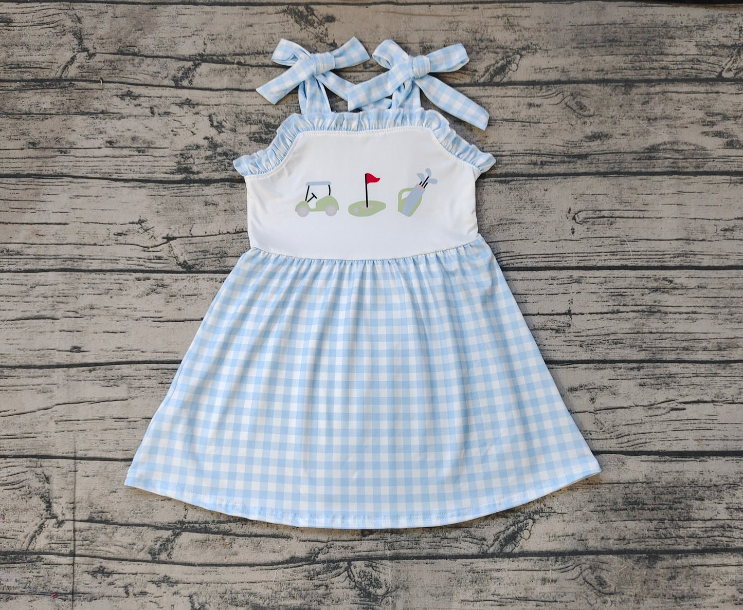 Baby Girls Golf Blue Checkered Straps Knee Length Dresses