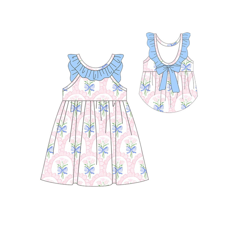Baby Girls Pink Flowers Bunches Knee Length Dresses Preorder