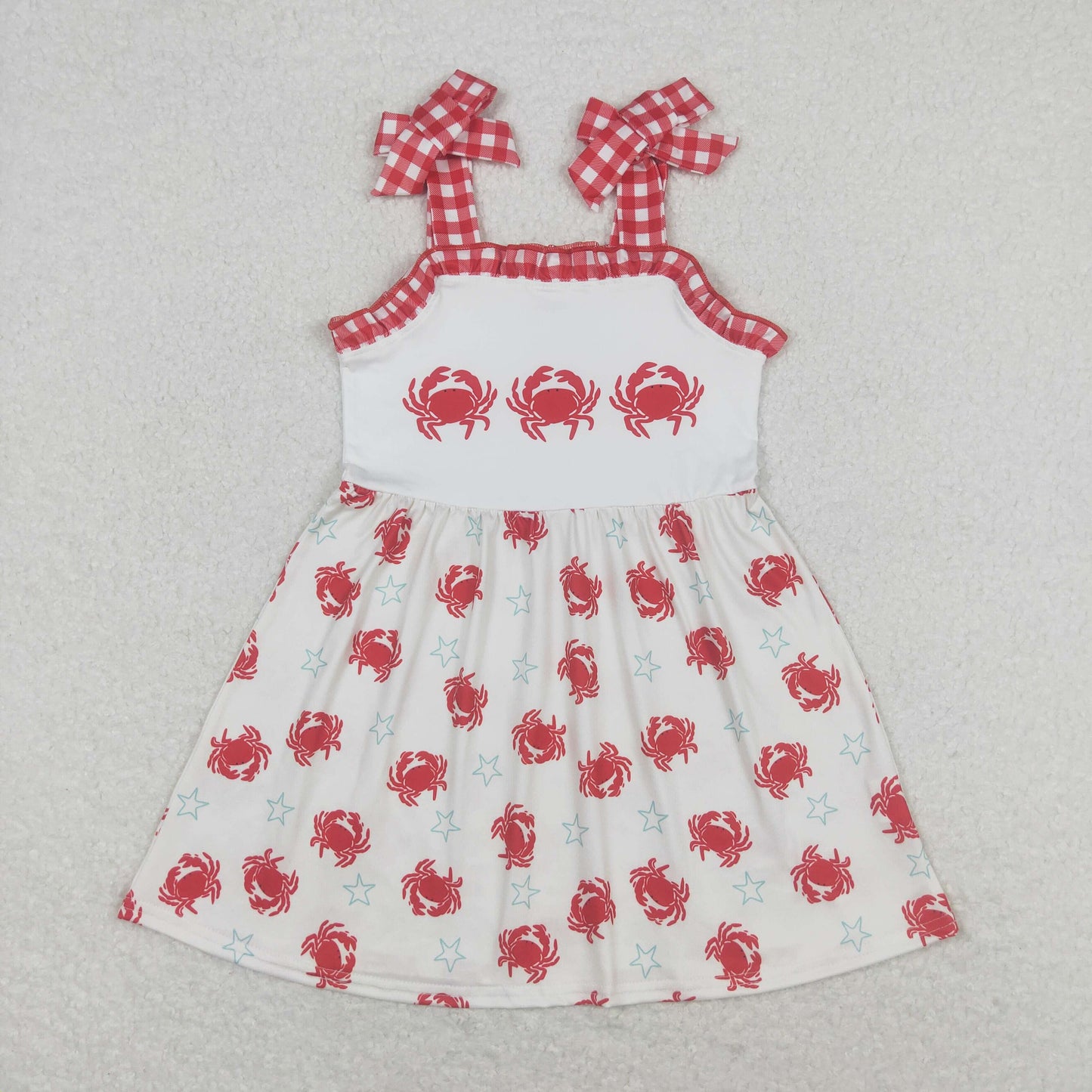 Sibling Baby Girls Strap Sea World Starfishes Crabs Knee Length Dresses