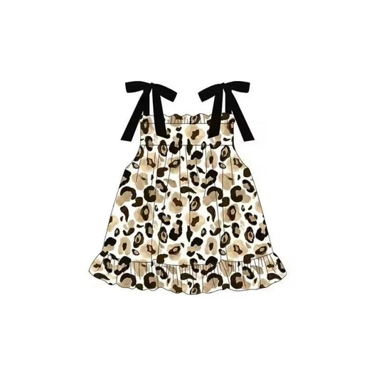 Baby Girls Straps Gold Leopard Knee Length Dresses Preorder