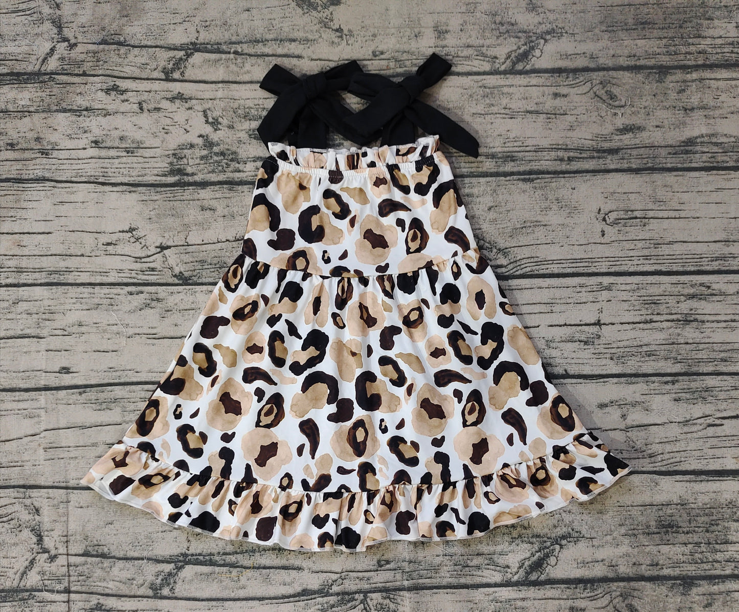 Baby Girls Straps Gold Leopard Knee Length Dresses Preorder