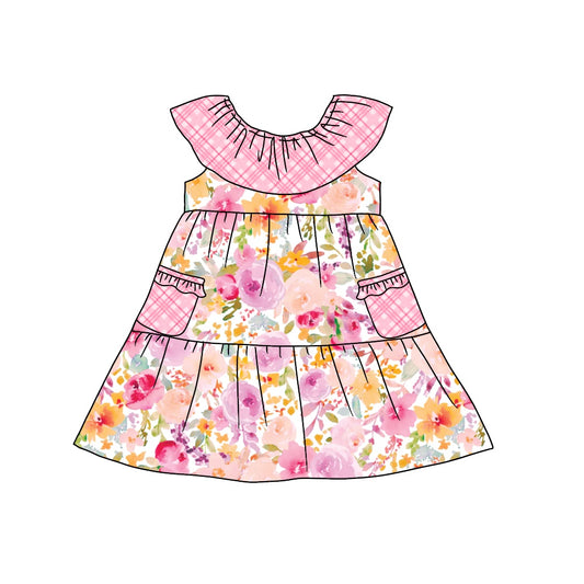 Baby Girls Pink Flowers Pockets Knee Length Dresses preorder
