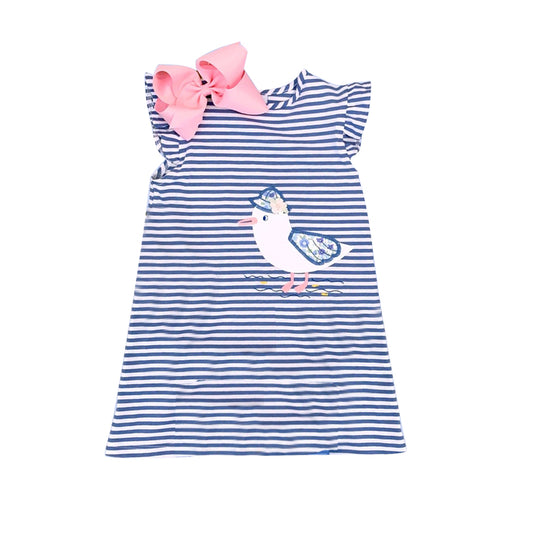 Baby Girls Blue Stripes Flutter Sleeve Duck Knee Length Dresses preorder