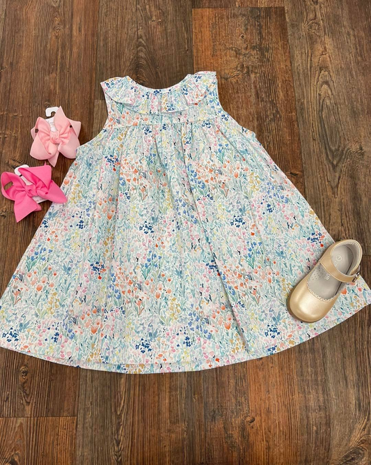 Baby Girls Green Pink Floral Ruffle Knee Length Dresses Preorder