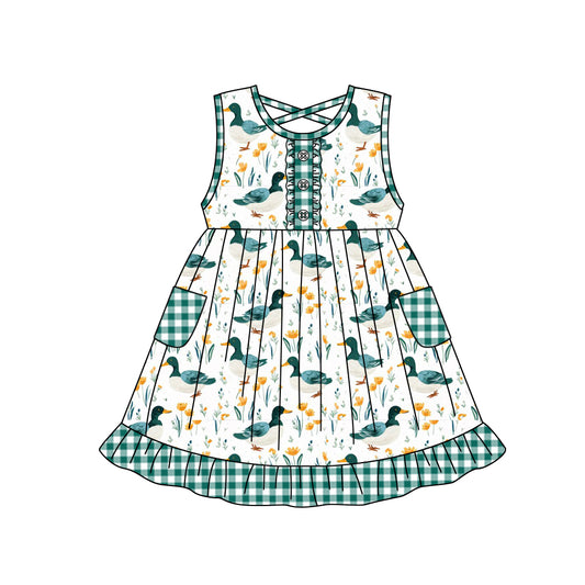 Baby Girls Green Duck Ruffle Summer Knee Length Dresses Preorder