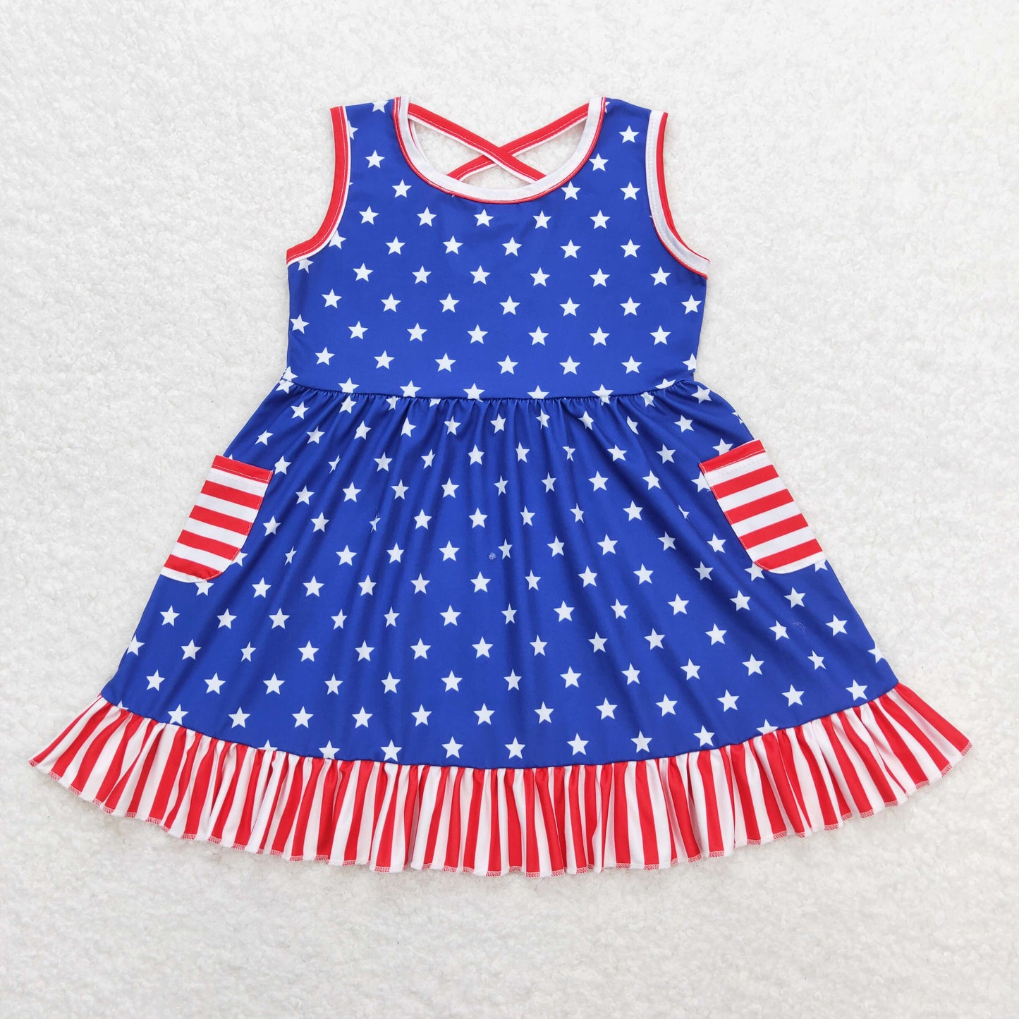 Sibling Baby Girls Stars Stripe 4th of July Shorts Clothes Sets Knee Length Dresses